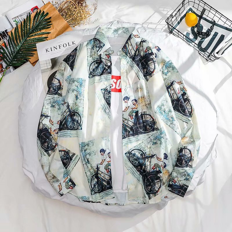 Printed Short-sleeved Shirt Men's Summer Loose Trendy Shirt Trendy Brand Distinctive ins Handsome Casual Jacket Printed Short-sleeved Shirt Men's Summer Loose Trendy Shirt Trendy Brand Distinctive ins Handsome Casual Jacket