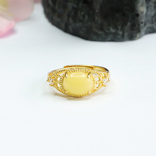 Xinyu natural beeswax ring Yellow Honey Amber saddle ring men's and women's factory wholesale HP3041004