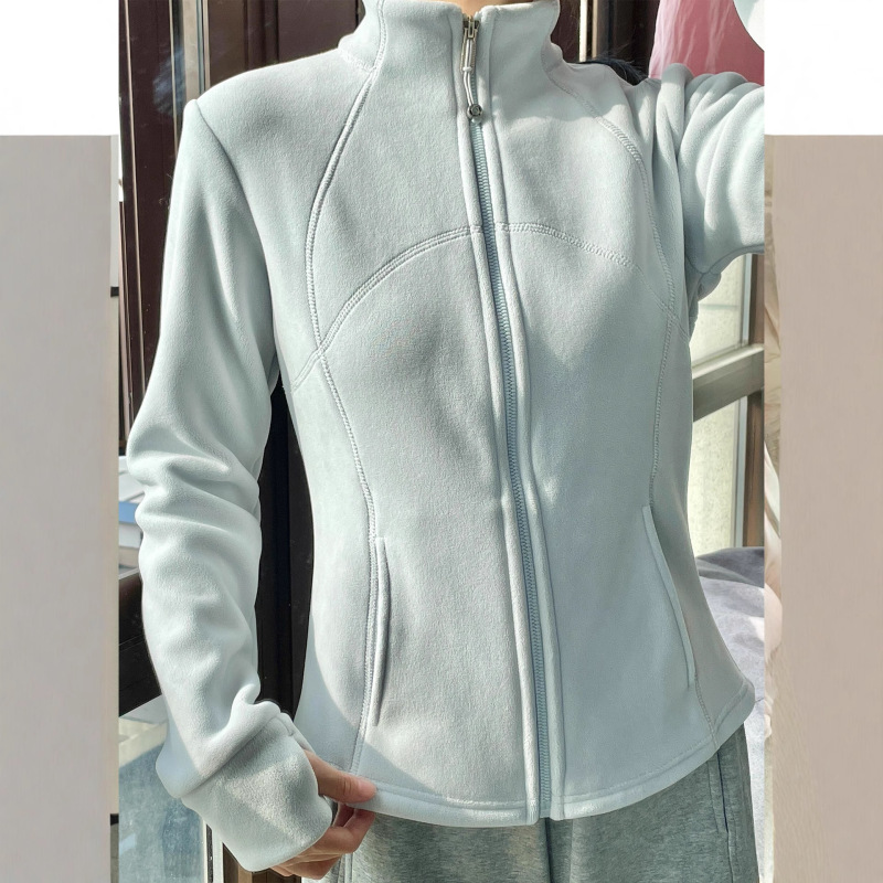 Blue Slim-Fit Double-Sided Fleece Jacket for Women in Winter with Small Fleece Lining and Thick Velvet Thermal Sweatshirt