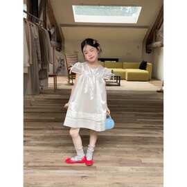 儿童夏装裙子夏季新款发光感绝美公主裙女童飞袖白色连衣裙潮