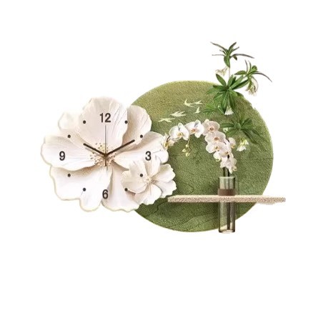 水耕栽培緑植物レストラン装飾絵画クリエイティブ壁時計リビングルームのテレビの背景壁掛け絵画 2025 新しい立体時計