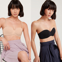性感細肩帶無痕抹胸內衣 1/2半杯上薄下厚軟鋼圈聚攏女士文胸胸罩
