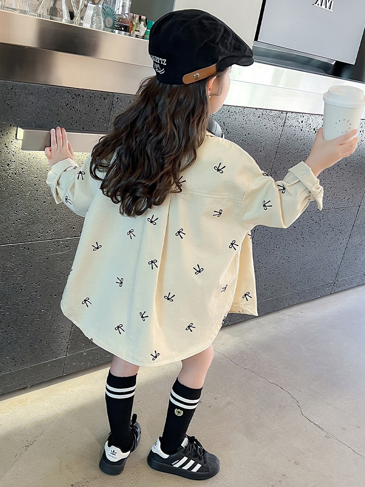 Camisas de arco de niñas primavera y otoño 2025 nuevo vestido de otoño infantil camisa de manga larga de bebé chaqueta de otoño