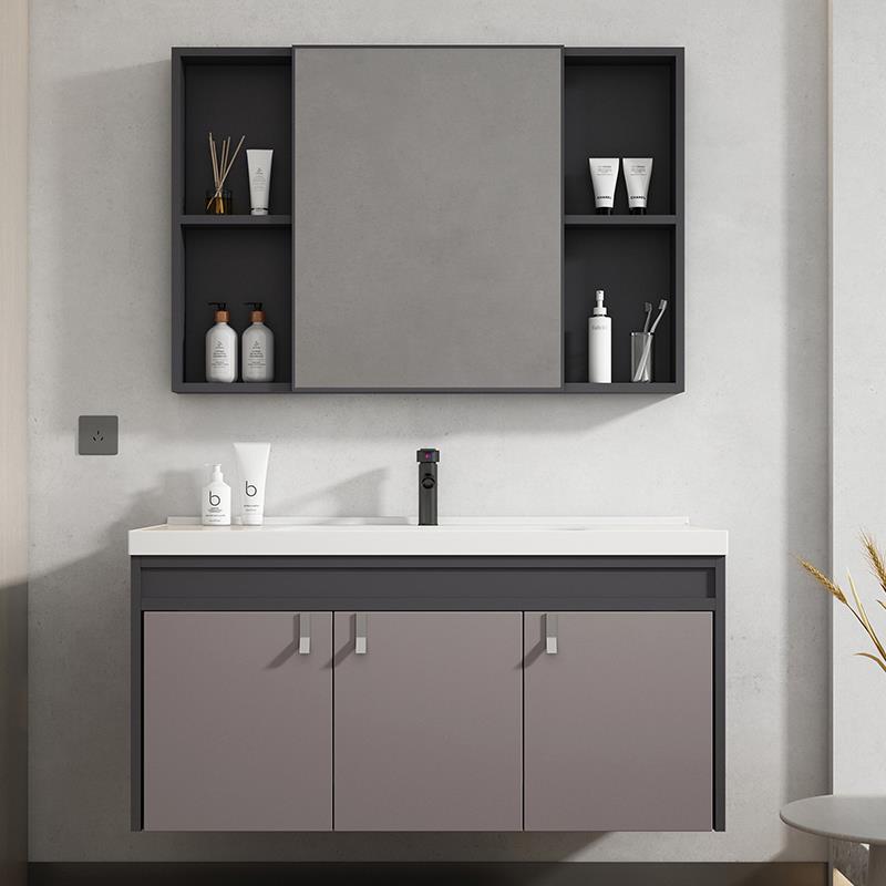 Gabinete de baño de aleación de aluminio de espacio combinación balcón lavabo de baño lavabo de cerámica integrado lavabo de baño mesa de lavado