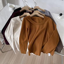 推荐，舒适百搭款！新款菜赛尔羊毛U领针织衫女弹力修身内搭上衣