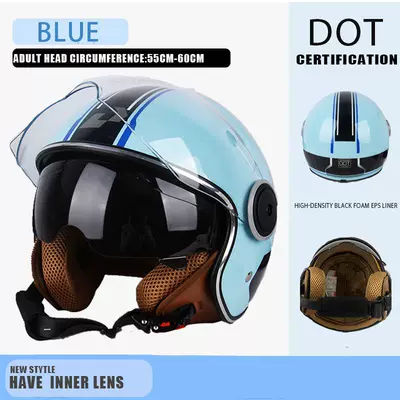 Motosiklet kaskı (dəbilqə): Car Half Helmet, Lightweight Half-Covered - black-and-blue-crescent-double-mirror