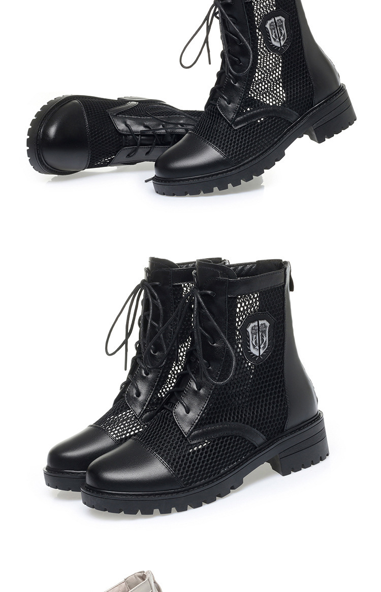 Boot nữ lưới hở mũi gót trung đế thoáng khí — màu be chi tiết 16