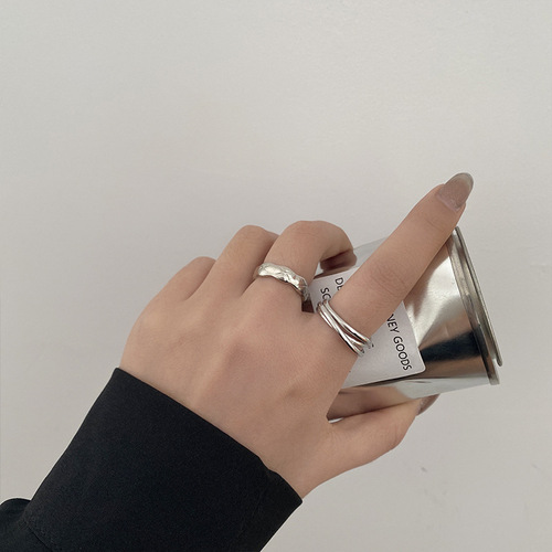 Niche design simple double layer cross set ring female ins trend internet celebrity fashion personality adjustable index finger ring
