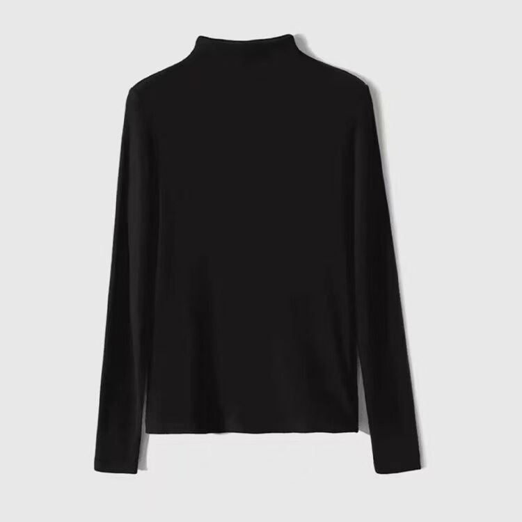 Autumn New Style Mother's Wear Black Half Turtleneck Bottoming Shirt for Women in Autum and Winter with Right Shoulder Slim Fit High-End Knitwear