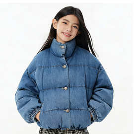 秋冬款女童牛仔棉衣短款面包服保暖加厚棉服外套儿童宝宝洋气休闲