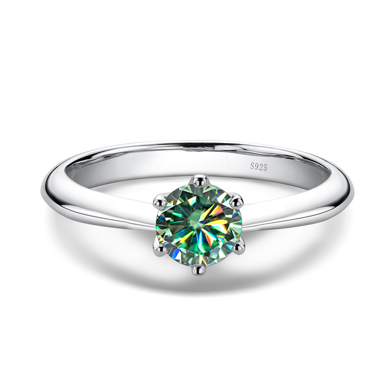 Anillo de plata esterlina Ts925 anillo de piedra de mozanita anillo de dama clásico seis garras corona anillo de propuesta de boda fábrica en vivo