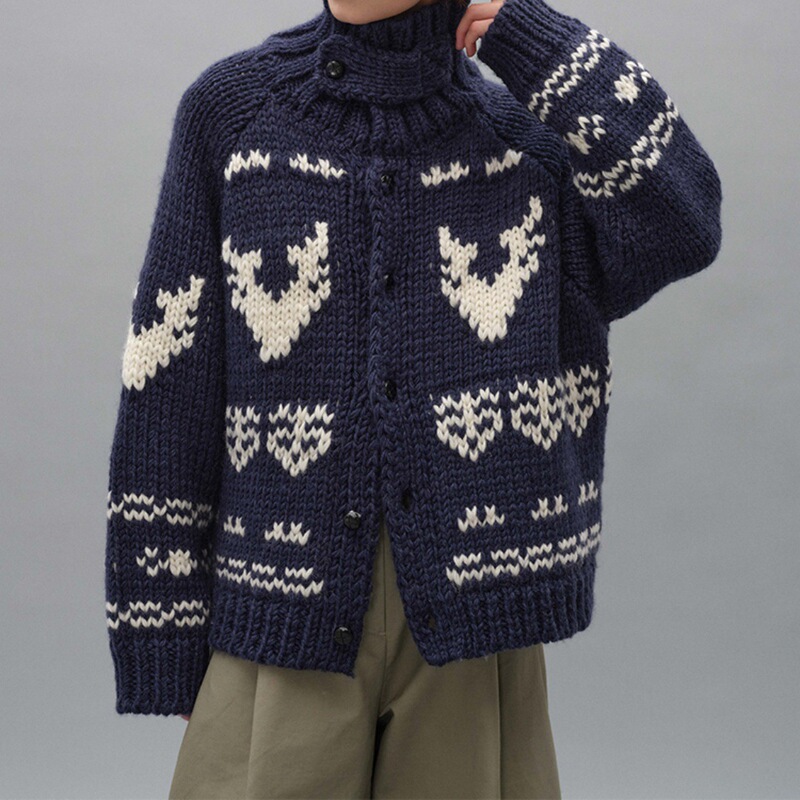 Fair Isle Half Turtleneck Thick Knitted Sweater Jacket for Women Autumn and Winter Loose Cross-Border Scandinavian Style Christmas Fashion Knitted Cardigan Fair Isle Half Turtleneck Thick Knitted Sweater Jacket for Women Autumn and Winter Loose Cross-Border Scandinavian Style Christmas Fashion Knitted Cardigan