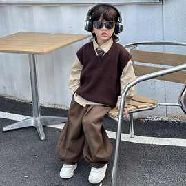 男童秋季套装2026新款洋气中小童马甲裤子三件套酷帅秋装时髦套装