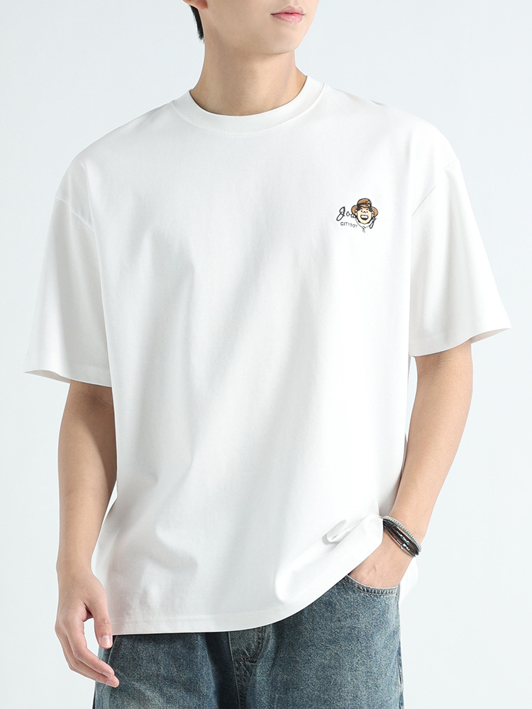 Camiseta bordada de manga corta pesada camiseta de hombre marca de moda de alta calidad impresión de verano ropa de secado rápido hombre de cuello redondo ropa de hombre