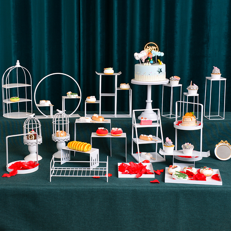De Hierro blanco mesa de postre decoración cuadrada soporte de la torta placa macaron Chino de doble capa Buñuelo soporte de la tabla de descanso de té