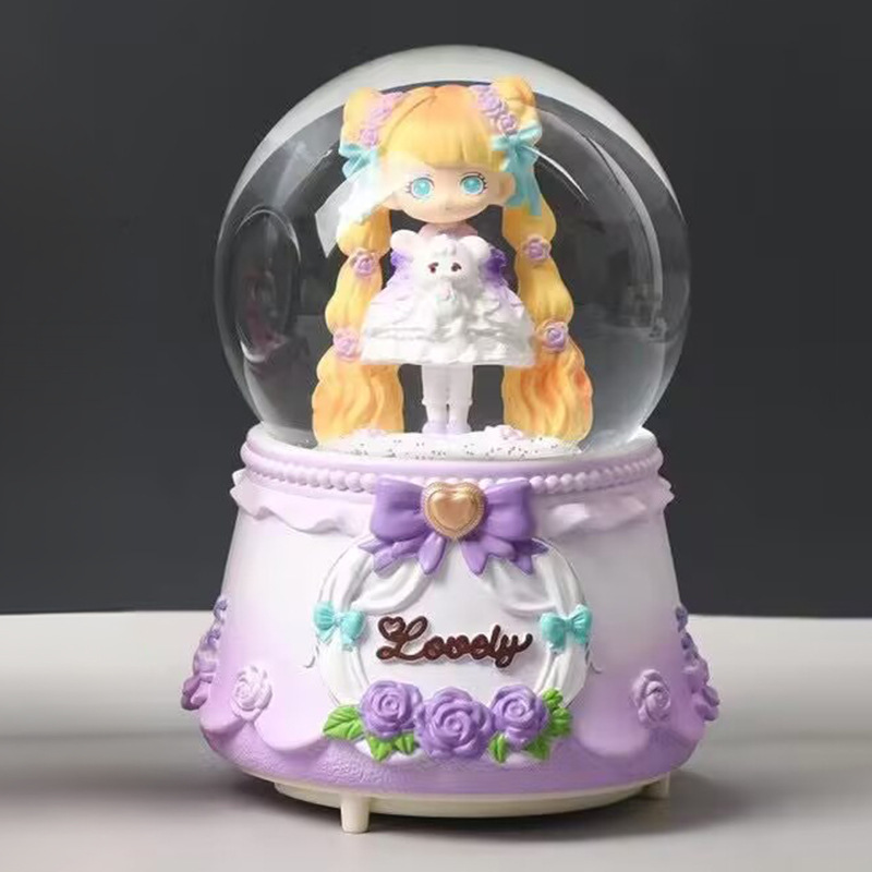 Pequeño libro rojo explosión dulce oso amarillo bola de cristal adornos luminosos giratorios caja de sonido regalos de vacaciones para niños