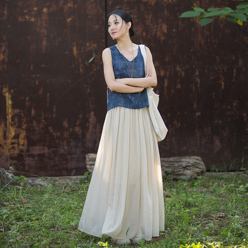 26 Autumn Cotton and Linen Women's New Style Flared Skirt, Flowing and Versatile, Breathable, Suitable for Home and Travel Photography, Women's Artistic Half Skirt