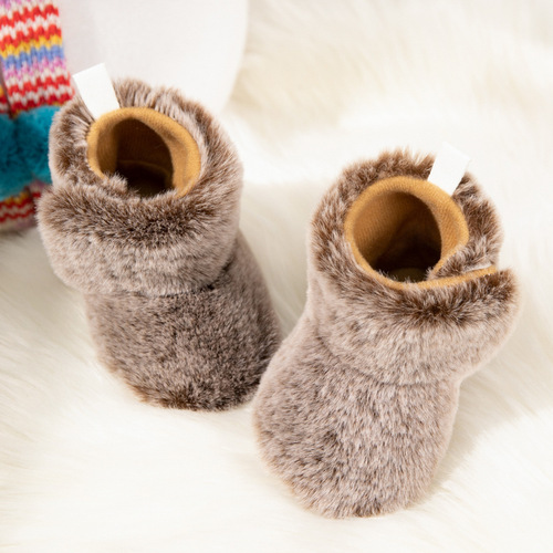 New Autumn/Winter Solid-Color Fleece-Lined Baby Shoes with Velcro Closure, Soft Fabric Sole, Non-Slip Toddler First-Walker Shoes for Babies
