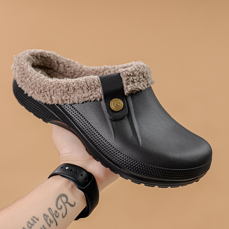 2024 Cross-Border Autumn and Winter Men and Women Couples Mammoth Furry Cotton Slippers Home Croc Shoes Couple Cotton Slippers
