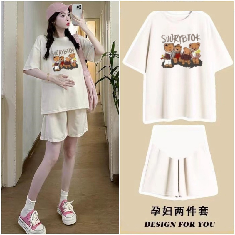 Maternity Shorts T-Shirt Tops Two-Piece Summer Outer Wear Maternity Wear Spring and Summer Suit Tops for Small Women at Home Maternity Shorts T-Shirt Tops Two-Piece Summer Outer Wear Maternity Wear Spring and Summer Suit Tops for Small Women at Home