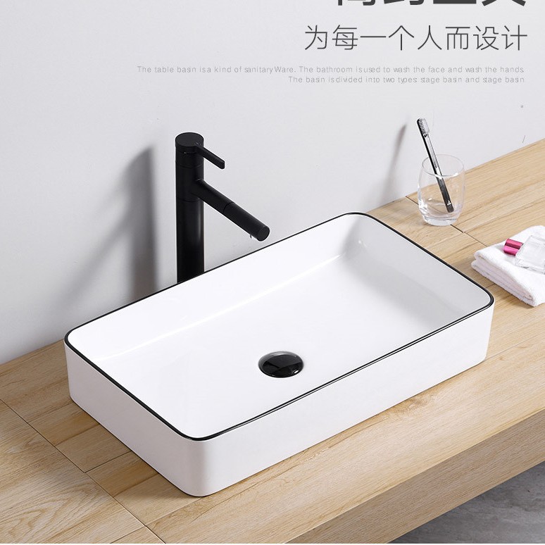 Nuevo borde Delgado mesa cuadrada arte lavabo de cerámica lavabo baño bañera al por mayor