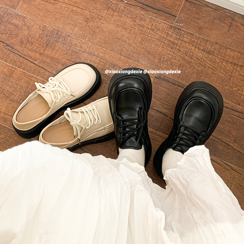 Little Bear's Shoes, British Style Small Leather Shoes for Women, 2026 New Japanese Style Retro Lace-Up Thick-Soled Height-Increasing Jk Single Shoes Little Bear's Shoes, British Style Small Leather Shoes for Women, 2026 New Japanese Style Retro Lace-Up Thick-Soled Height-Increasing Jk Single Shoes