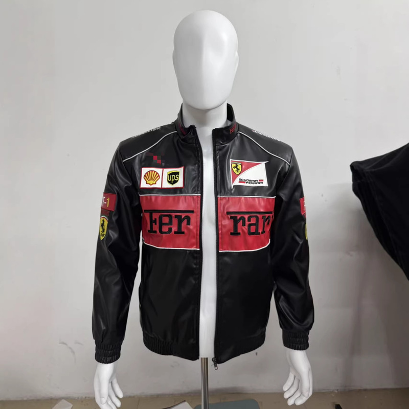 F1 Racing Suit Embroidered Leather Jacket Ferrari Leather Jacket Retro Style Motorcycle Jacket Cycling Jacket Cotton Jacket Pu Jacket Custom-Made F1 Racing Suit Embroidered Leather Jacket Ferrari Leather Jacket Retro Style Motorcycle Jacket Cycling Jacket Cotton Jacket Pu Jacket Custom-Made