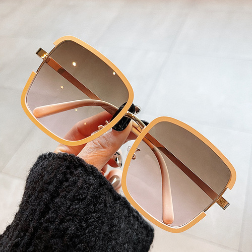 Qianai's new metal sunglasses, women's trendy Korean style personalized two-color electroplated large square sunglasses, anti-UV glasses