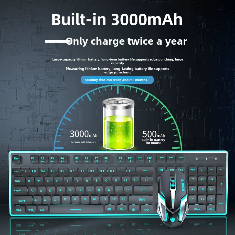 Mute wireless keyboard, mouse, mechanical set, gaming laptop for office, bluetooth