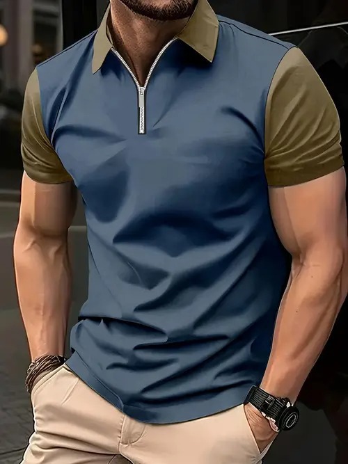 2025 nuevo producto Amazon nuevo estilo europeo y americano casual transfronterizo todo fósforo color de manga corta cremallera camisa POLO MB13