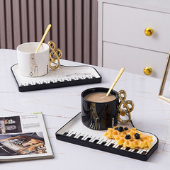 Creative Piano Key Ceramic Cup and Saucer Set for Home Afternoon Tea Coffee Cups Dessert Plates Gift Musical Mugs