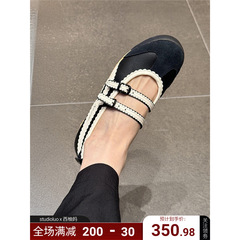 香港圆头芭蕾舞平底单鞋女2025夏新款时尚百搭内玛丽珍小皮鞋
