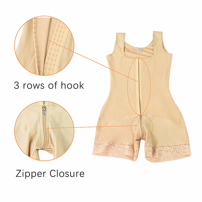 one piece body shaper Tummy Control Shapewear Women open crotch zipper 3 rows of buttons_voghion.com
