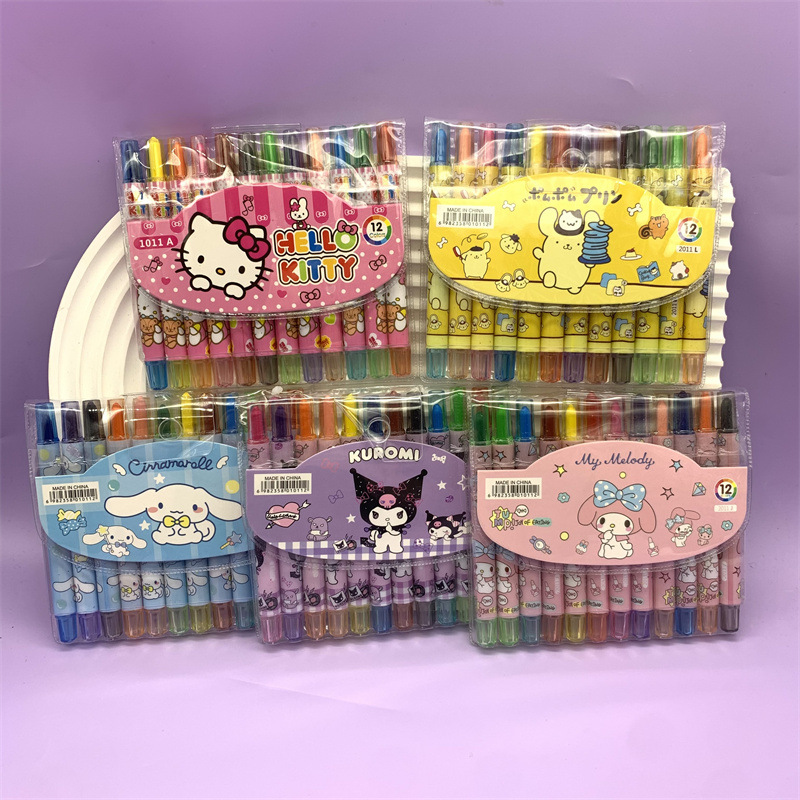 Foreign trade cross-border Sanrio Kurome rotating crayon Melody Big-eared Dog 12-color oil pastel short painting pen