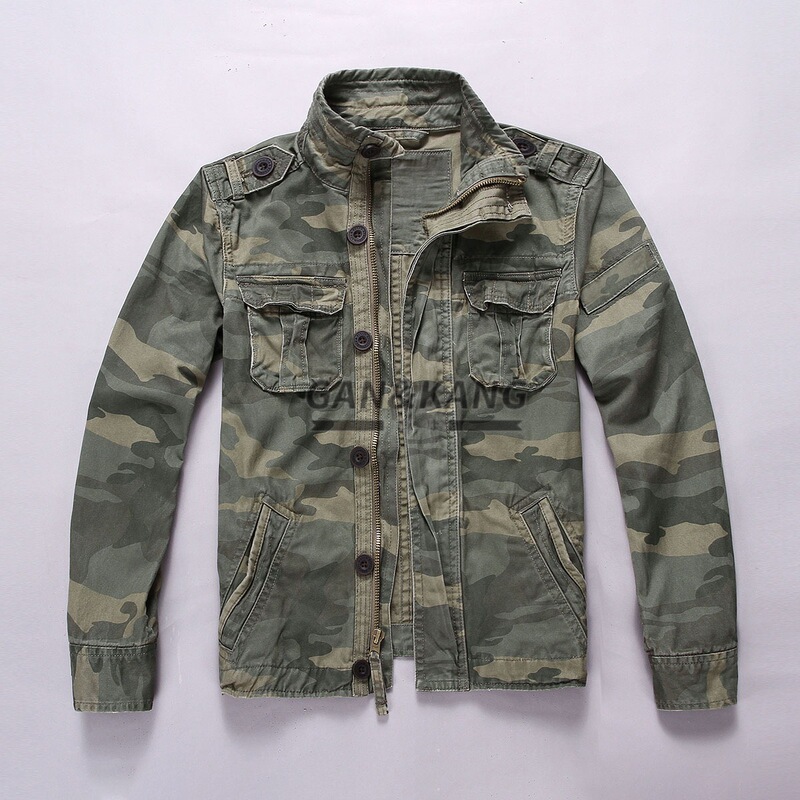 Cross-Border American Retro Slim-Fit Casual Camouflage Men's Jacket with Zipper, Green Youth Jacket, in Stock, Casual and Versatile