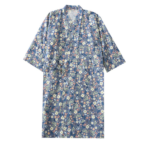 Japanese-style sweet pure cotton women's kimono robe summer thin bathrobe plus size washable cotton tie sweat bathrobe