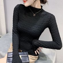 蕾丝打底衫女秋冬 新款百搭时尚半高领恤衫内搭镂空长袖上衣