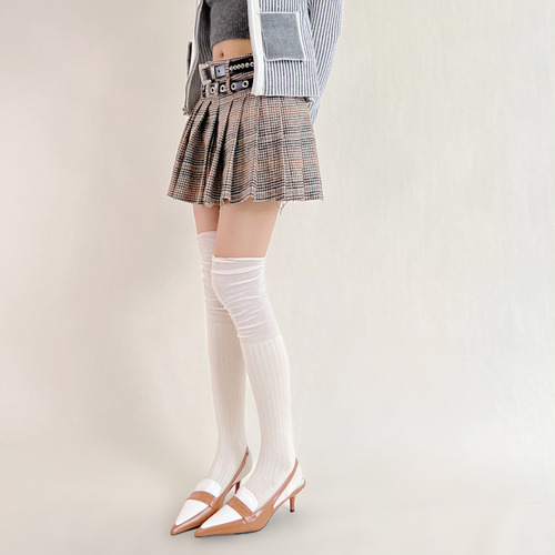 Autumn and winter new style gentle style solid color cotton soft pile socks vertical pattern splicing lazy over-the-knee high socks stockings women's socks