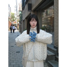 奶兔星球-自制 刺绣印花格子立领棉服女2024年新款冬季小个子外套