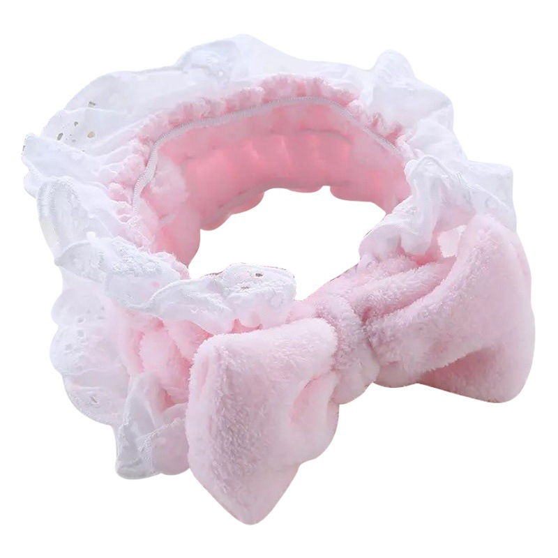 [Entrega de una pieza] ins japonés terciopelo coral suave arco vintage oreja de madera encaje banda para el cabello