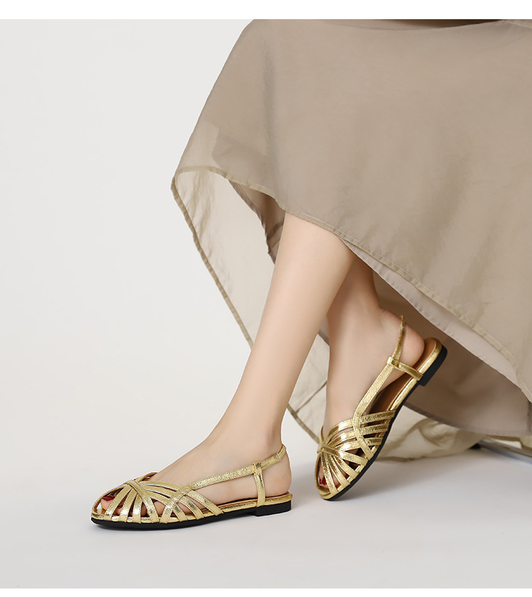 Shiny Orange Roman-style Flat Sandals With Cross Straps, Open Toe, Back Strap, Versatile For Commuting, Women's Shoes_desvips.com