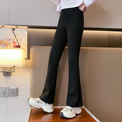 女童褲子春裝2024新款兒童打底褲微喇鯊魚褲秋冬女大童喇叭褲修身