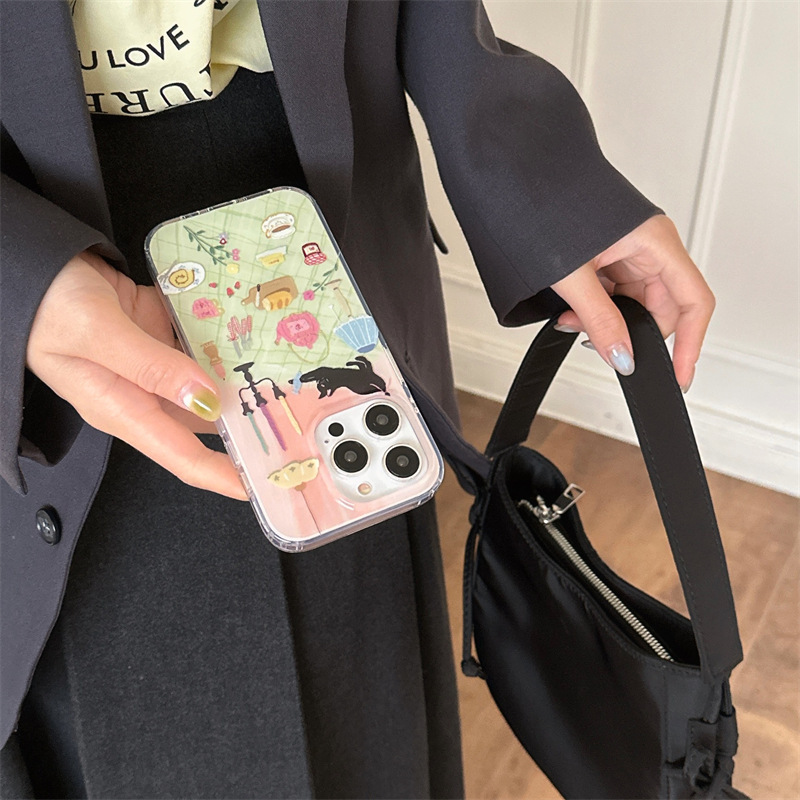 Pintura al óleo ilustración de gato a la luz de las velas para iphone15 funda para teléfono móvil 16ProMax dibujos animados 13 Apple 14 hembra 15PM