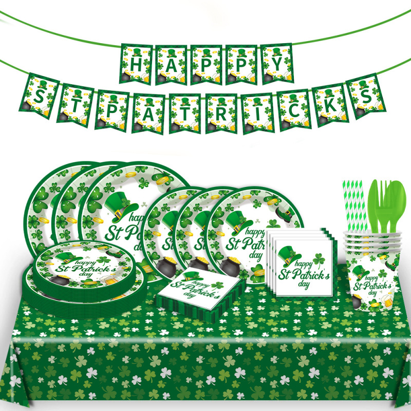 Amazon's New St. Patrick's Day Clover-Themed Holiday Party Tableware Set with Paper Plates, Flags, and Napkins Amazon's New St. Patrick's Day Clover-Themed Holiday Party Tableware Set with Paper Plates, Flags, and Napkins
