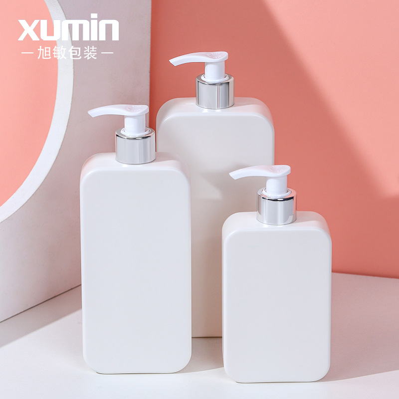 Material de embalaje Xumin 250ml botella de loción plana blanca 350ml botella de loción corporal 500ml botella de champú
