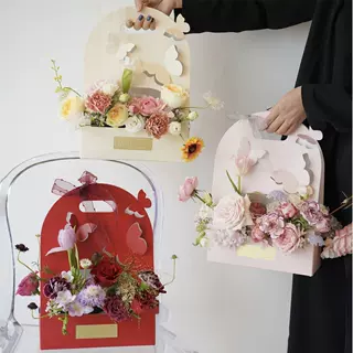 教师节蝴蝶手提花盒花束包装袋纸质鲜花礼盒圣诞节插花篮花艺包装