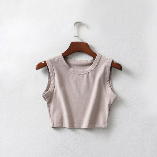 2020 Summer New Women's Wear: European & American Style Top, Export-Quality Cycling Vest – Solid Cotton, Wide-Edge, Short Cropped Design