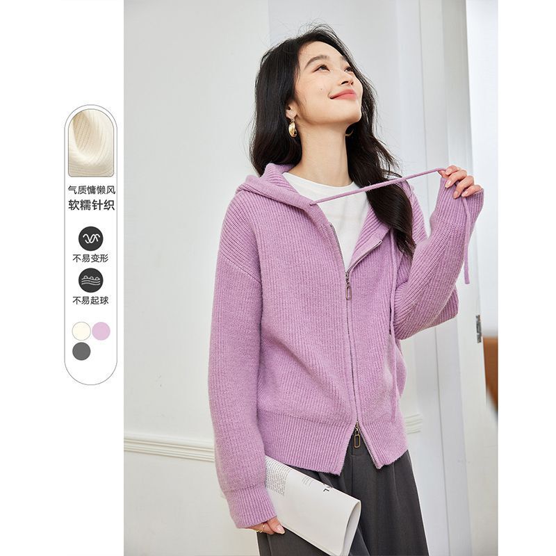 Lazy Style Hooded Knitted Cardigan Jacket for Women 2025 New Autum Loose Short Top