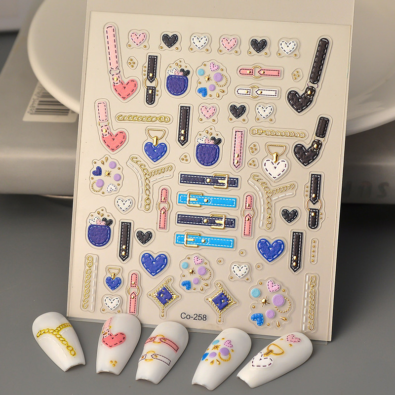 South Korea Hot Selling Bronzing Chain Nail Art Stickers Punk Style Nail Stickers Denim Strap Nail Stickers Personalized Accessories
