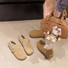 复古勃肯鞋女冬季加绒保暖棉鞋女日系丑萌一脚蹬平底乐福女鞋批发